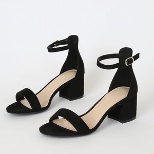 Suede Black Ankle Strap Heels